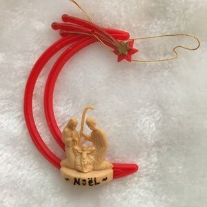 Red and Cream Noel Nativity Ornament